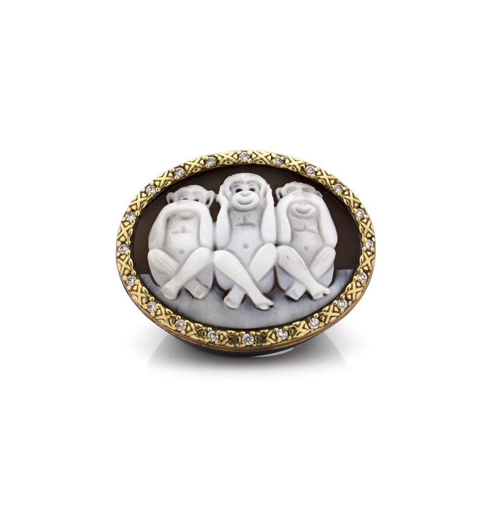 "WISE MONKEYS" — hand-carved cameo ring by AMEDEO