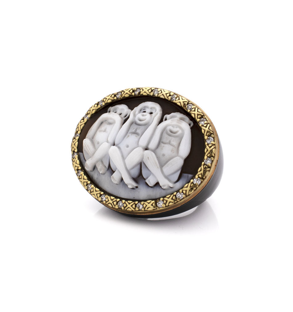 "WISE MONKEYS" — hand-carved cameo ring by AMEDEO