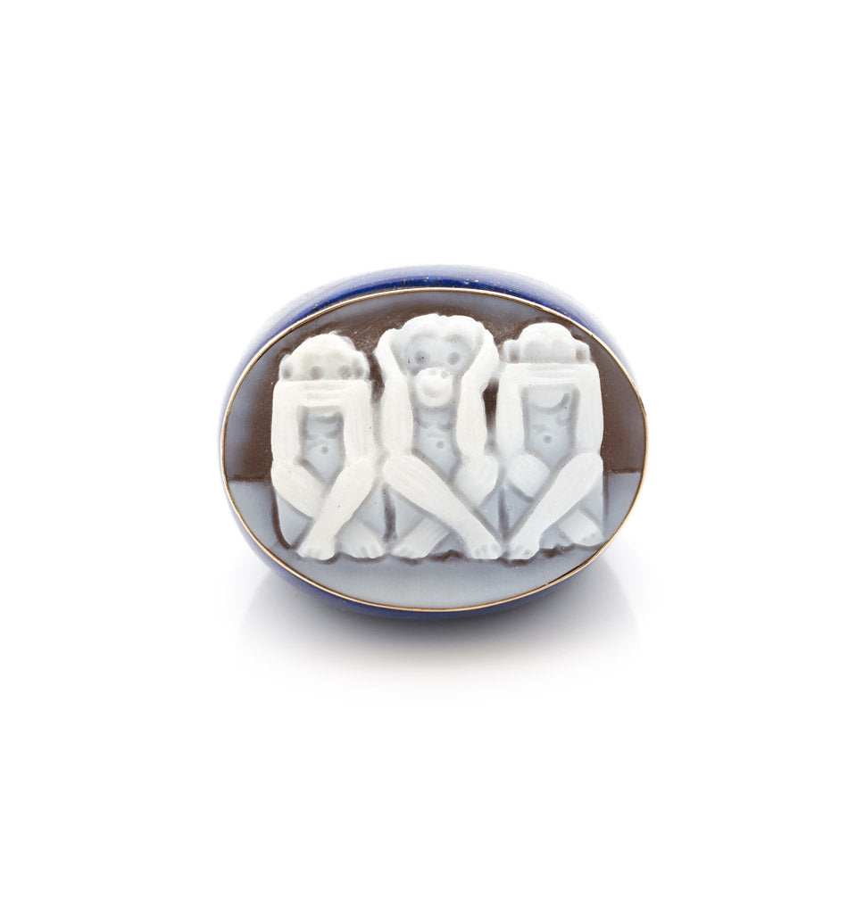 "WISE MONKEYS" — hand-carved cameo ring by AMEDEO