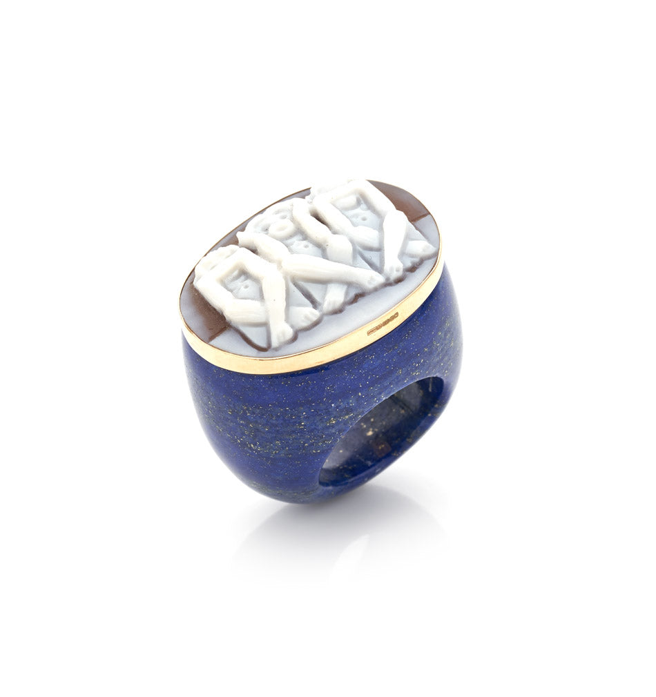 "WISE MONKEYS" — hand-carved cameo ring by AMEDEO