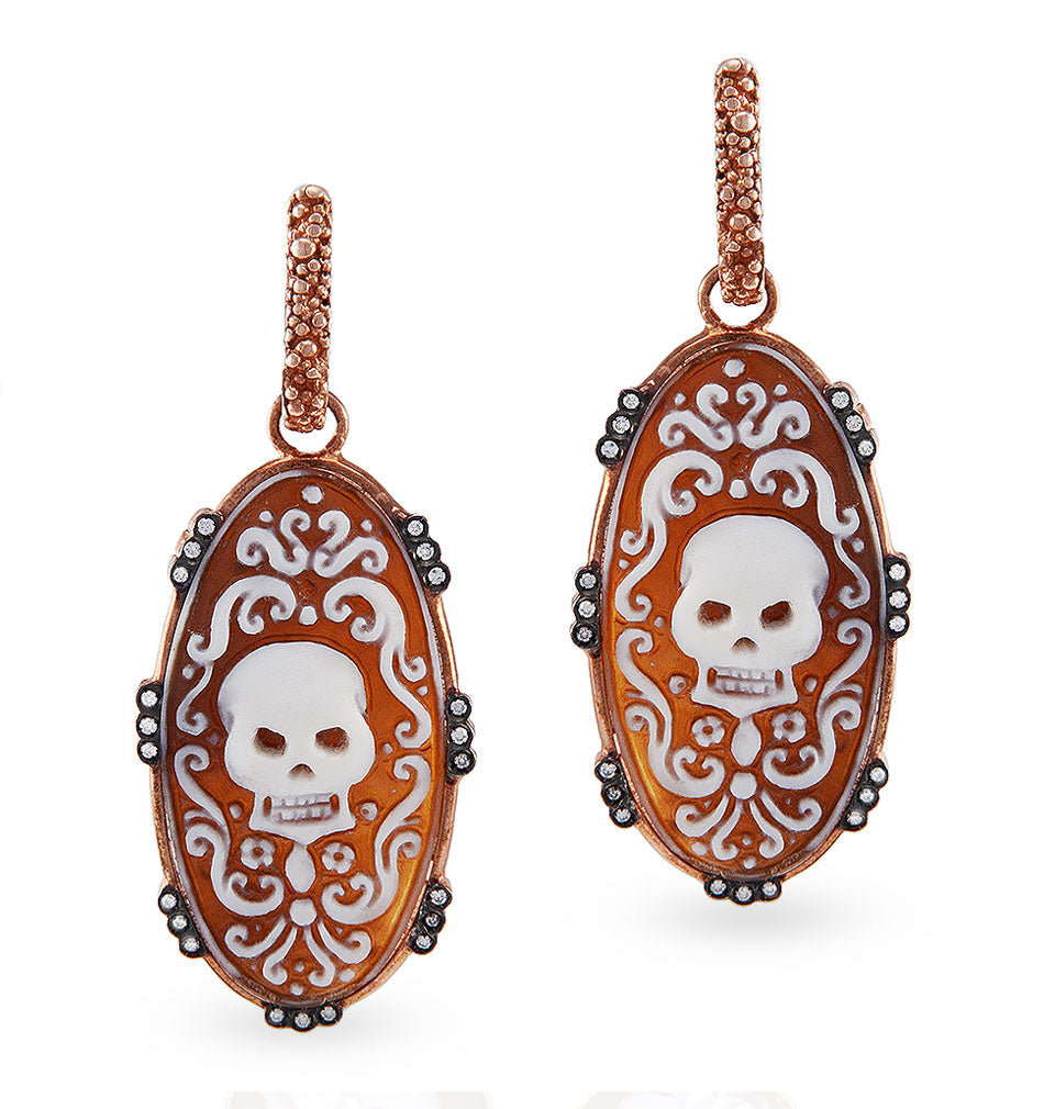 "SKULL" — hand-carved cameo earrings by AMEDEO