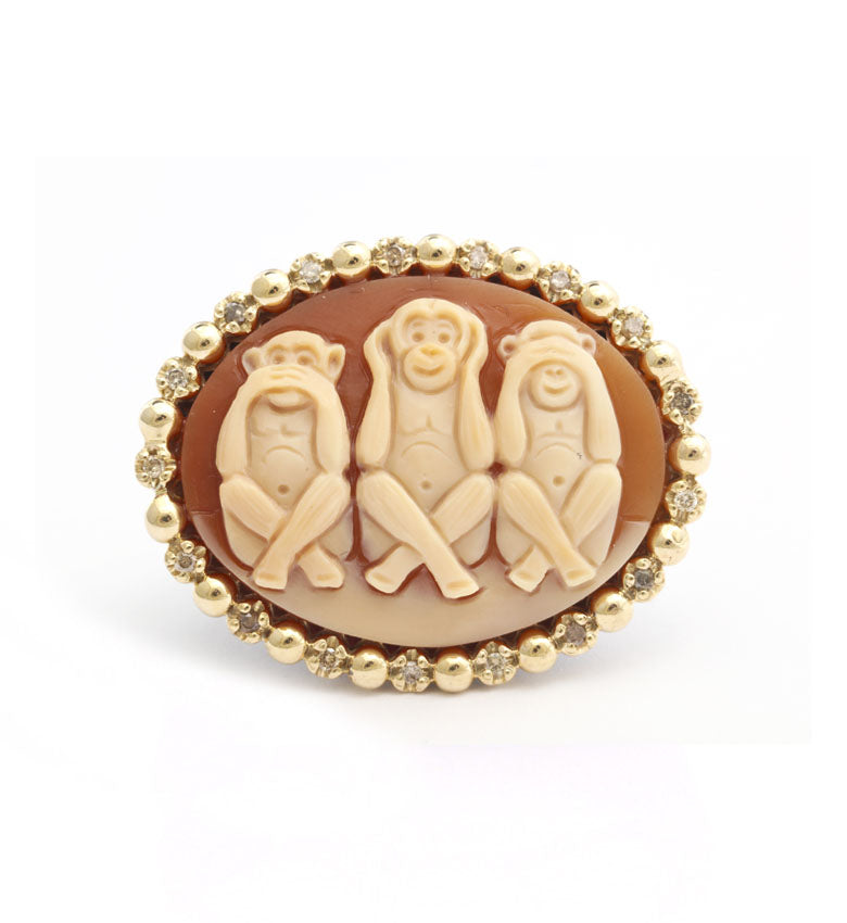 "THREE WISE MONKEYS" — hand-carved cameo ring by AMEDEO