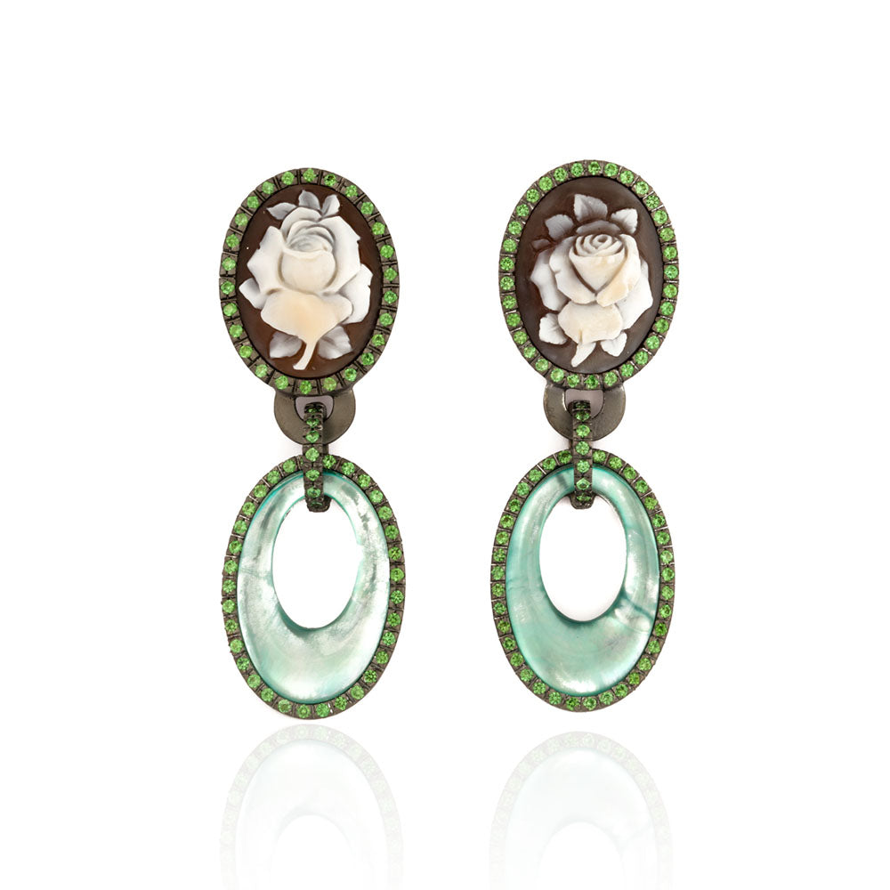 "THE GREEN ENCHANTRESS" — hand-carved cameo earrings by AMEDEO