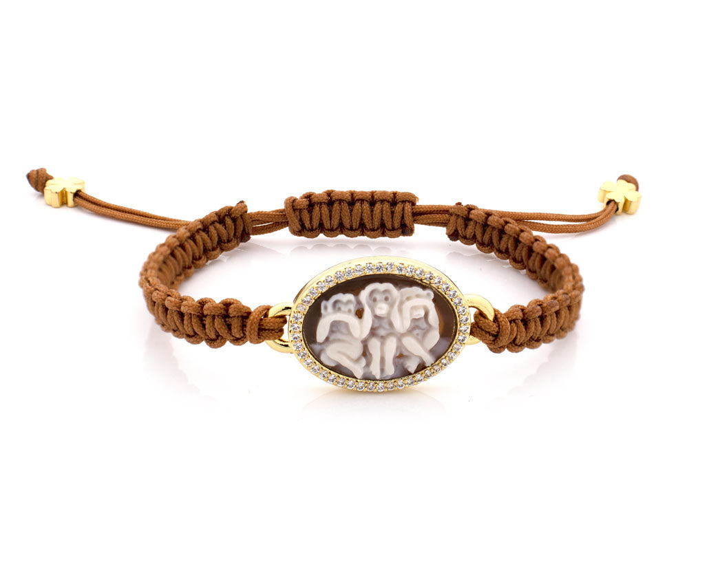 "WISE MONKEYS" — hand-carved cameo bracelet by AMEDEO