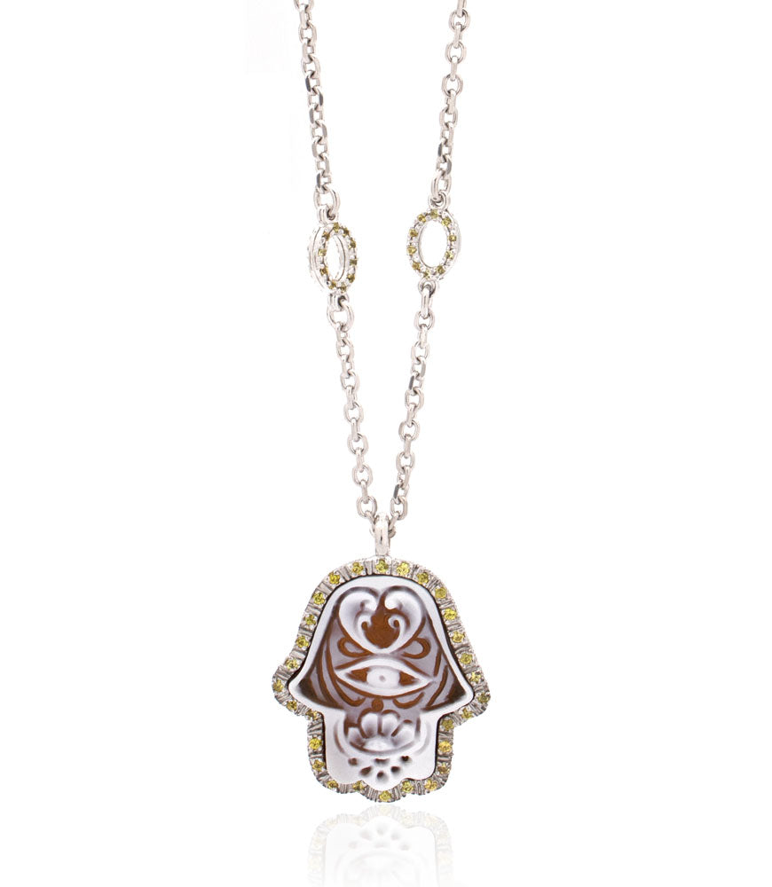 "HAMSA IN CAPRI" — hand-carved cameo necklace by AMEDEO
