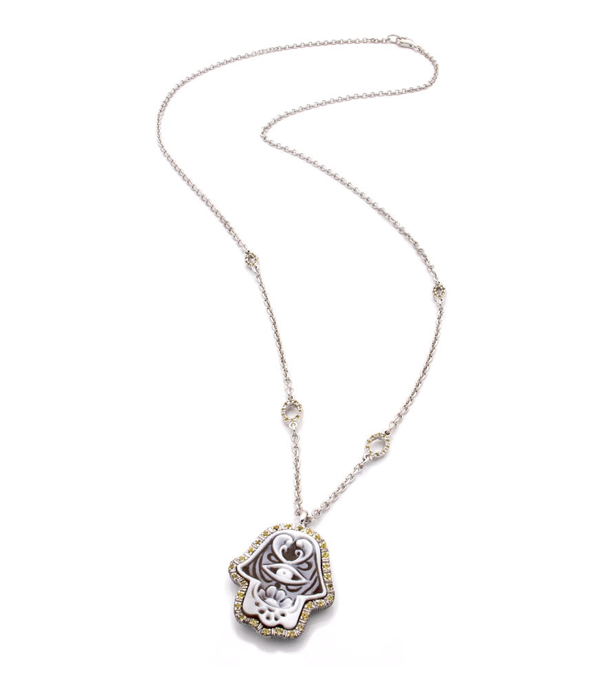 "HAMSA IN CAPRI" — hand-carved cameo necklace by AMEDEO