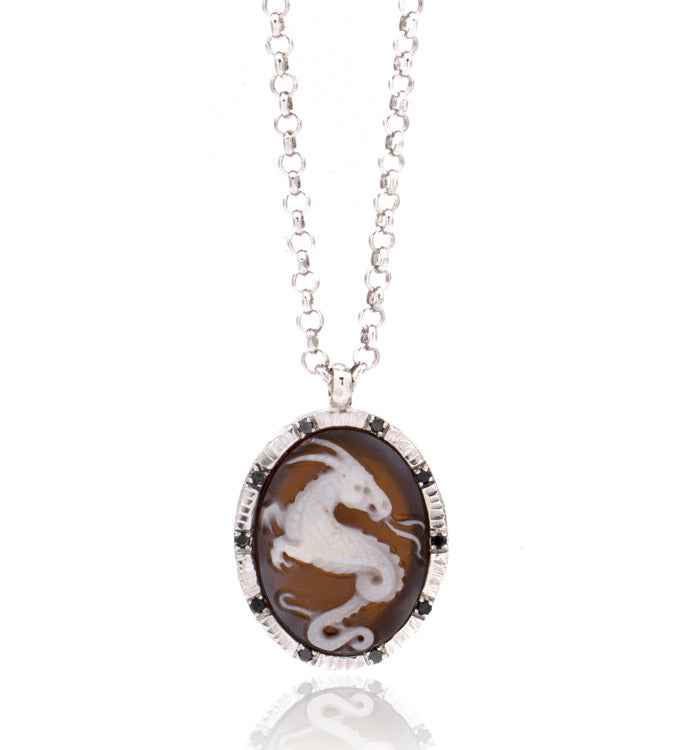 "Winged Dragon" — hand-carved cameo necklace by AMEDEO