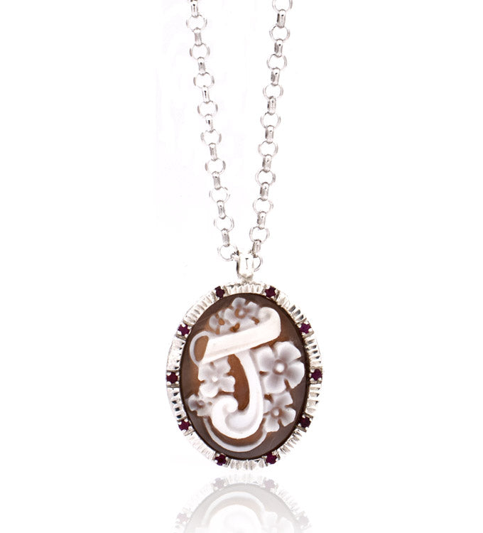 INITIAL "J" — hand-carved cameo necklace by AMEDEO