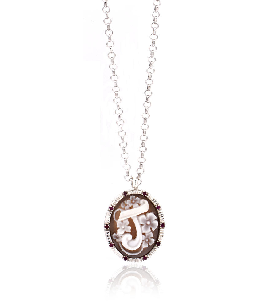 INITIAL "J" — hand-carved cameo necklace by AMEDEO
