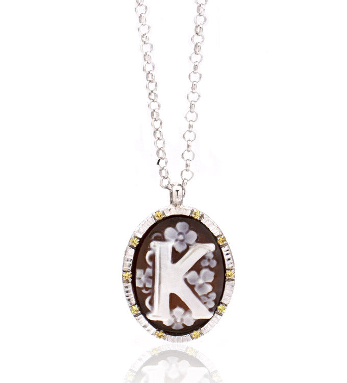 INITIAL "K" — hand-carved cameo necklace by AMEDEO