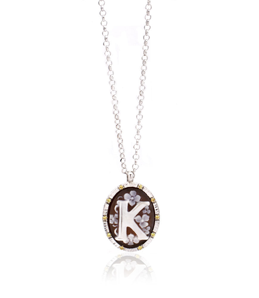 INITIAL "K" — hand-carved cameo necklace by AMEDEO
