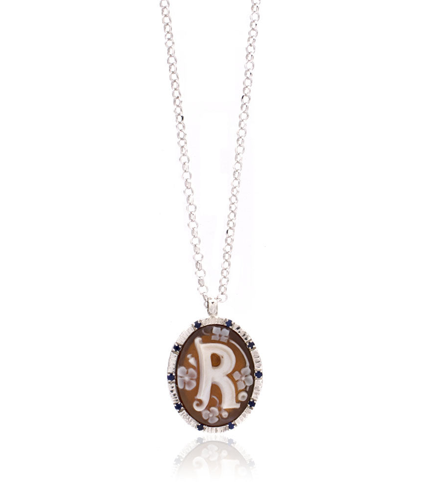 INITIAL "R" — hand-carved cameo necklace by AMEDEO
