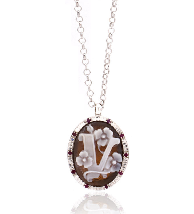 INITIAL "V" — hand-carved cameo necklace by AMEDEO