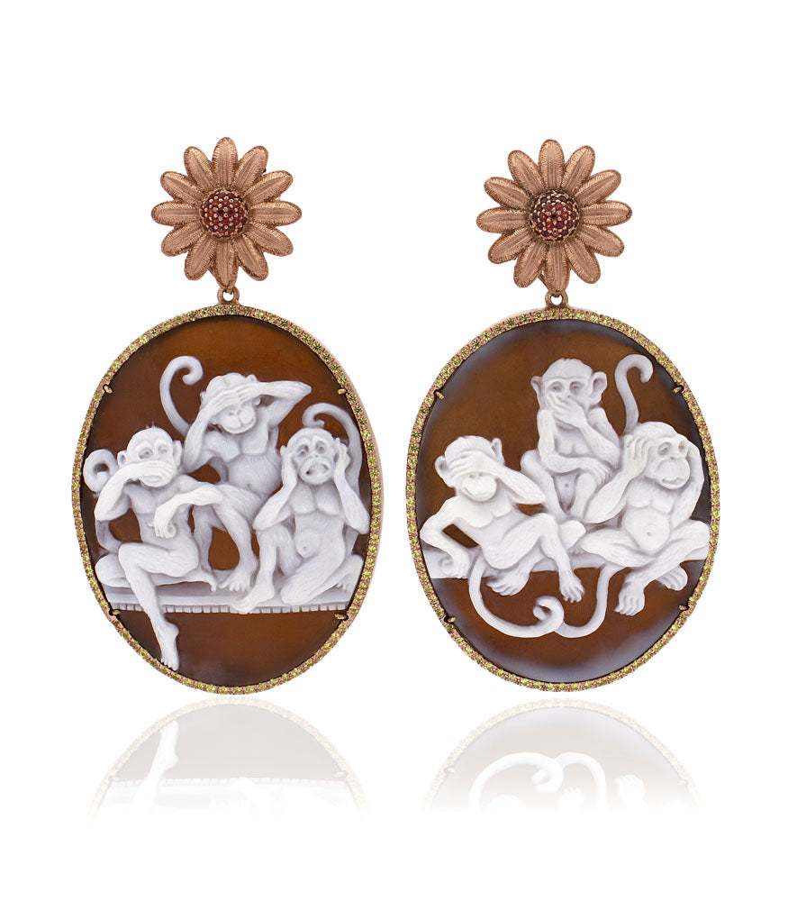 "AROUND THE JUNGLE" — hand-carved cameo earrings by AMEDEO