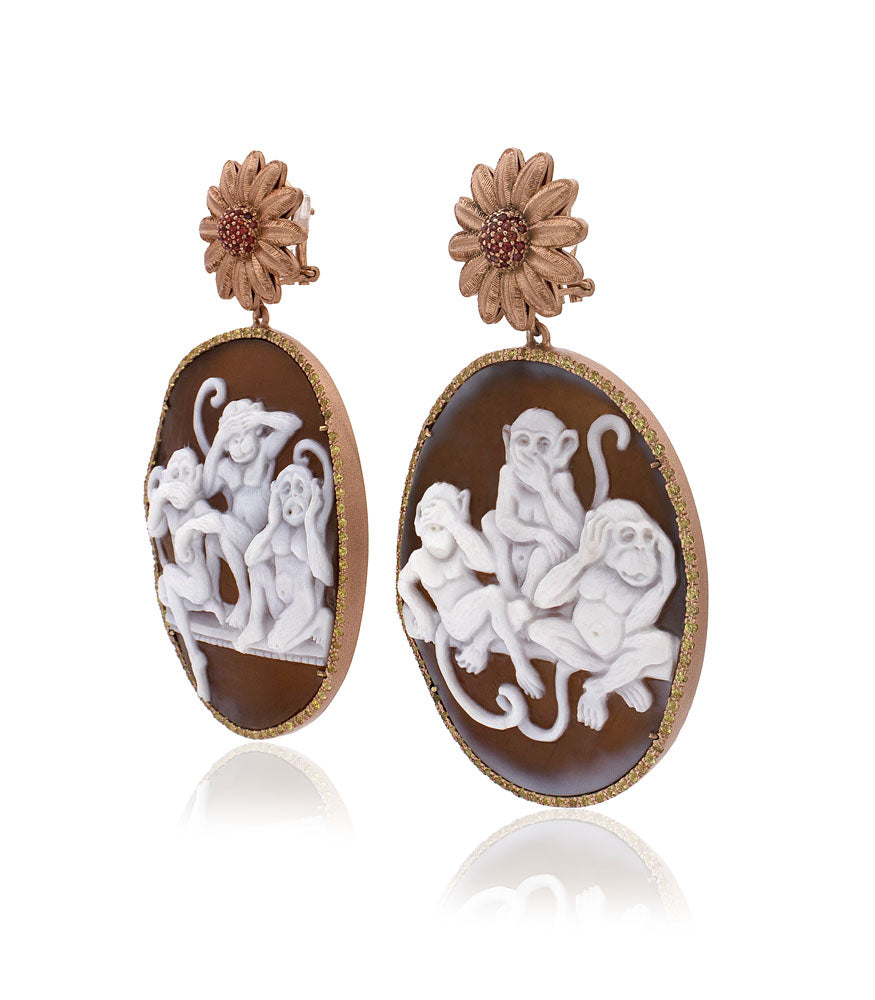 "AROUND THE JUNGLE" — hand-carved cameo earrings by AMEDEO