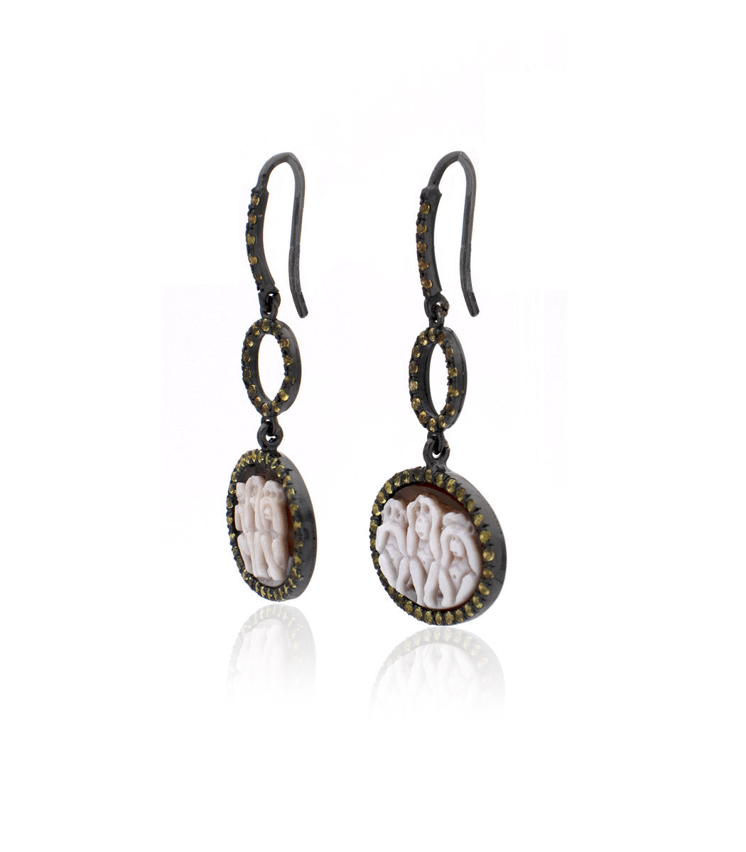 "WISE MONKEYS" — hand-carved cameo earrings by AMEDEO