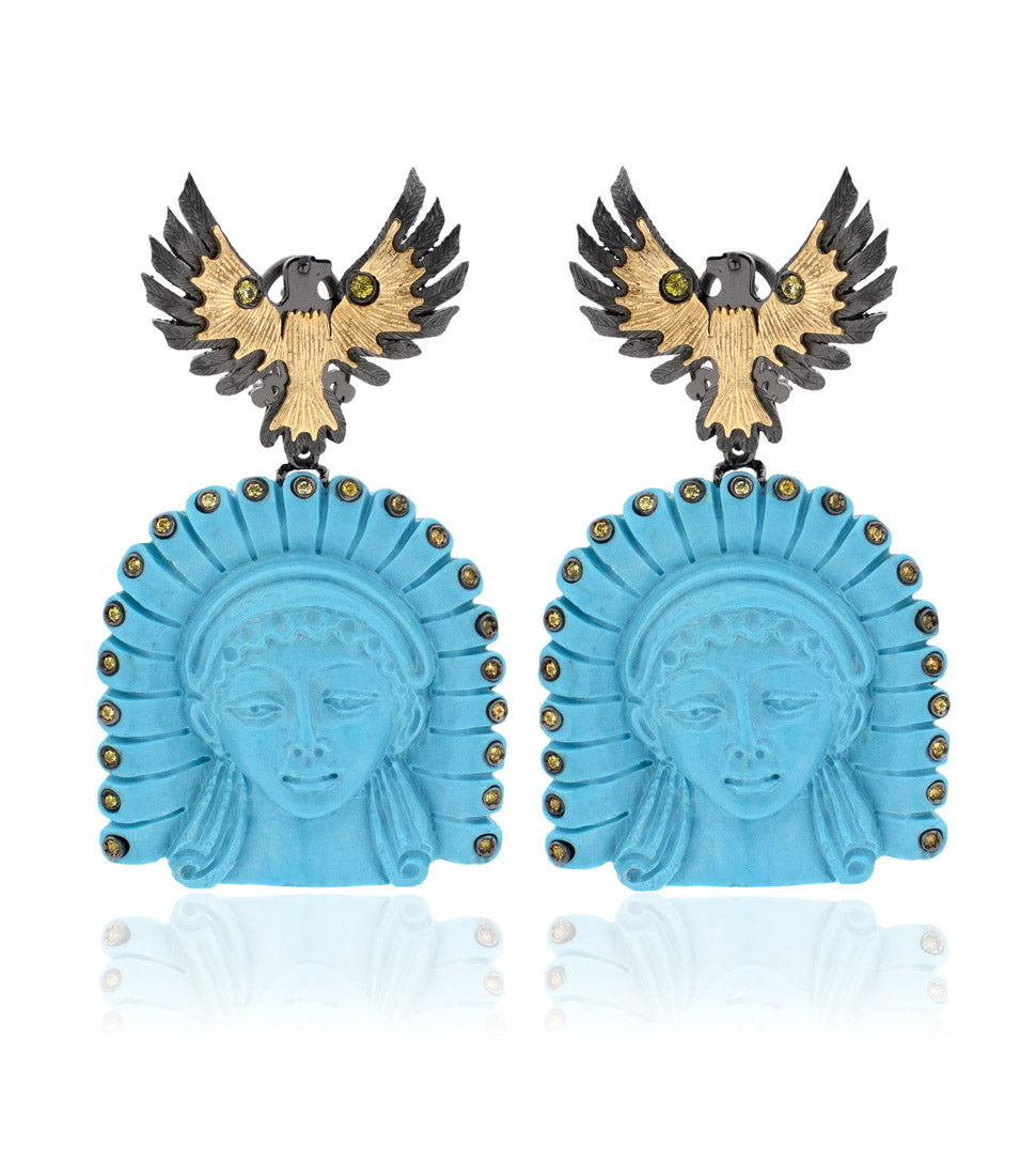 "QUEEN AYLEN" — hand-carved cameo earrings by AMEDEO