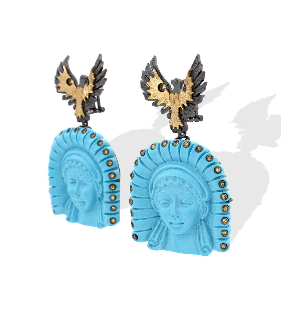 "QUEEN AYLEN" — hand-carved cameo earrings by AMEDEO