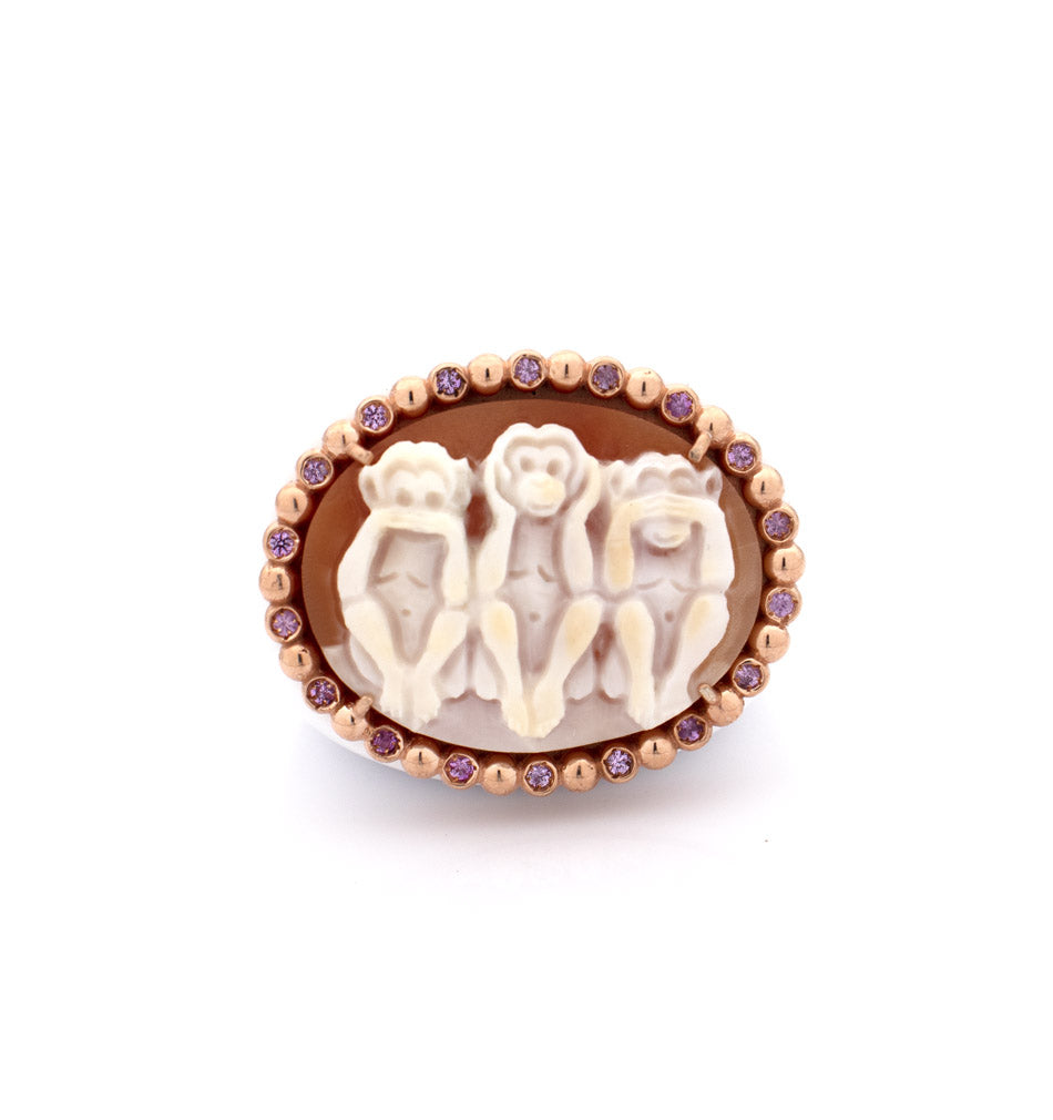 "WISE MONKEYS" — hand-carved cameo ring by AMEDEO