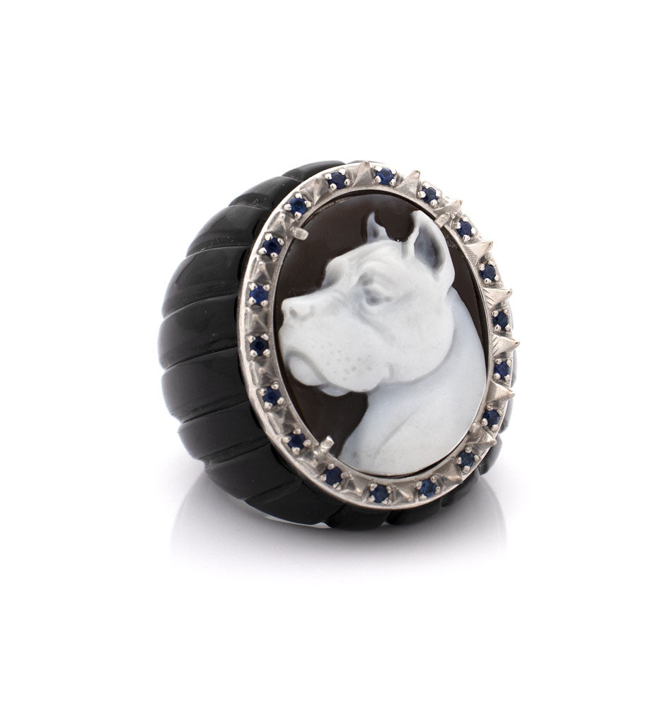 "DOGO ARGENTINO" — hand-carved cameo ring by AMEDEO