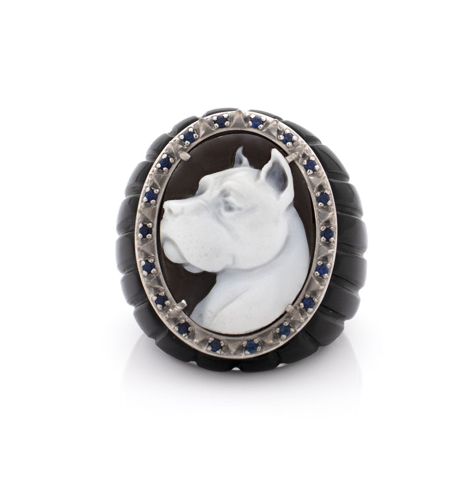 "DOGO ARGENTINO" — hand-carved cameo ring by AMEDEO