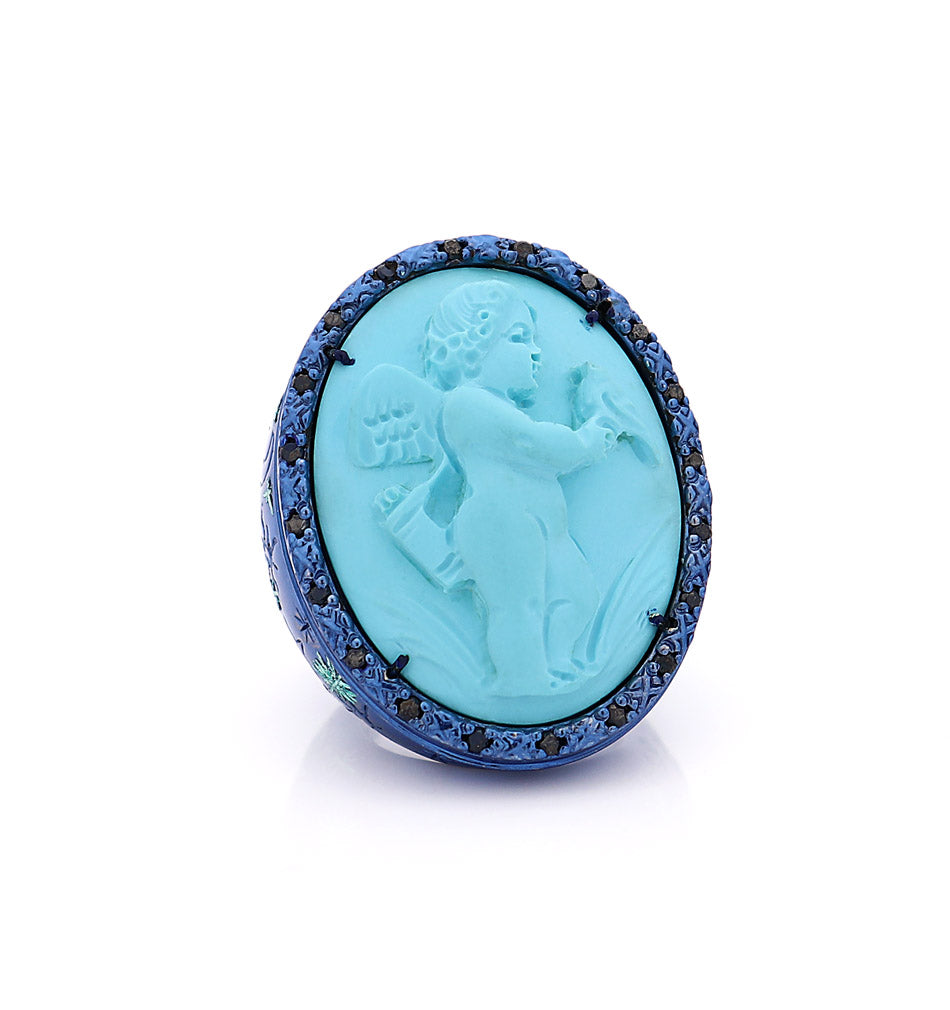 "LUCKY LOVE" - BLUE — hand-carved cameo ring by AMEDEO