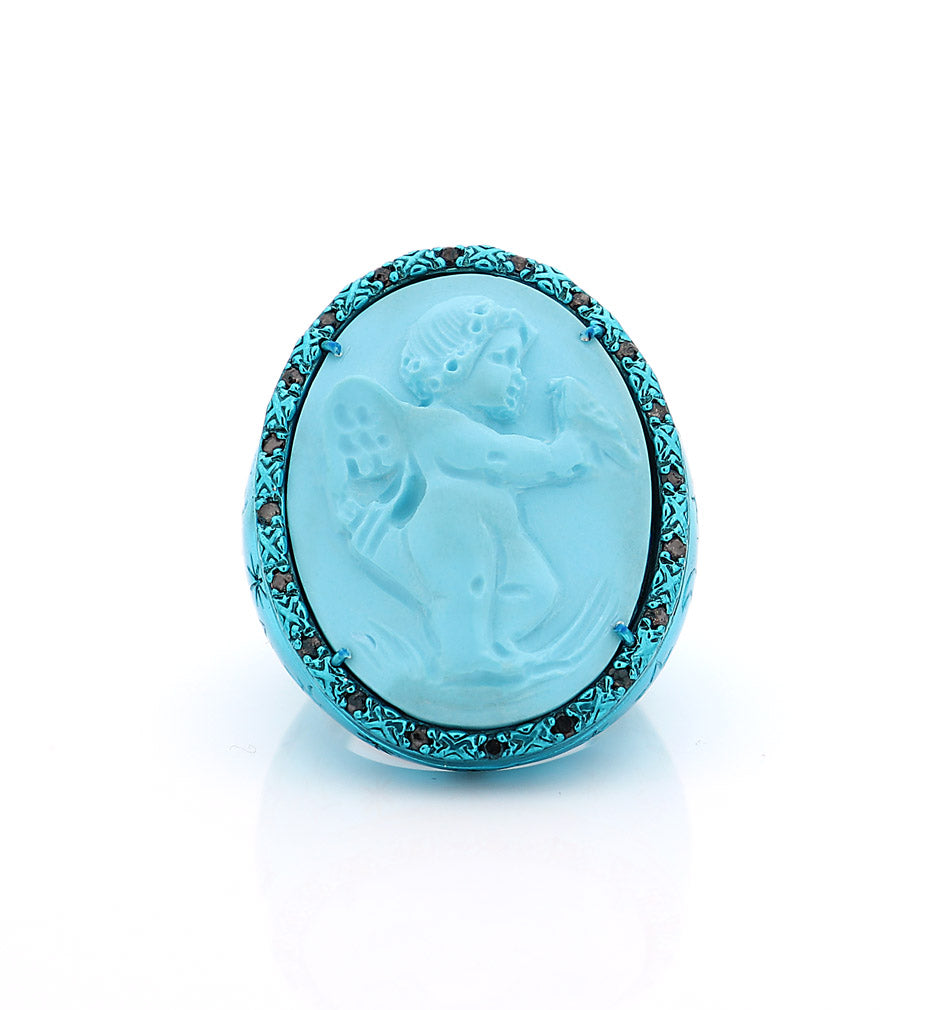 "LUCKY LOVE" - TURQUOISE — hand-carved cameo ring by AMEDEO