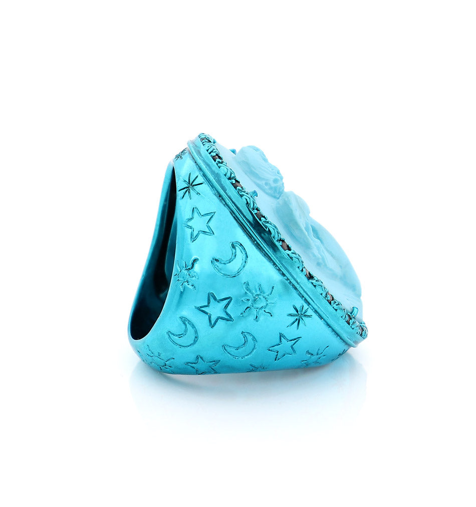 "LUCKY LOVE" - TURQUOISE — hand-carved cameo ring by AMEDEO