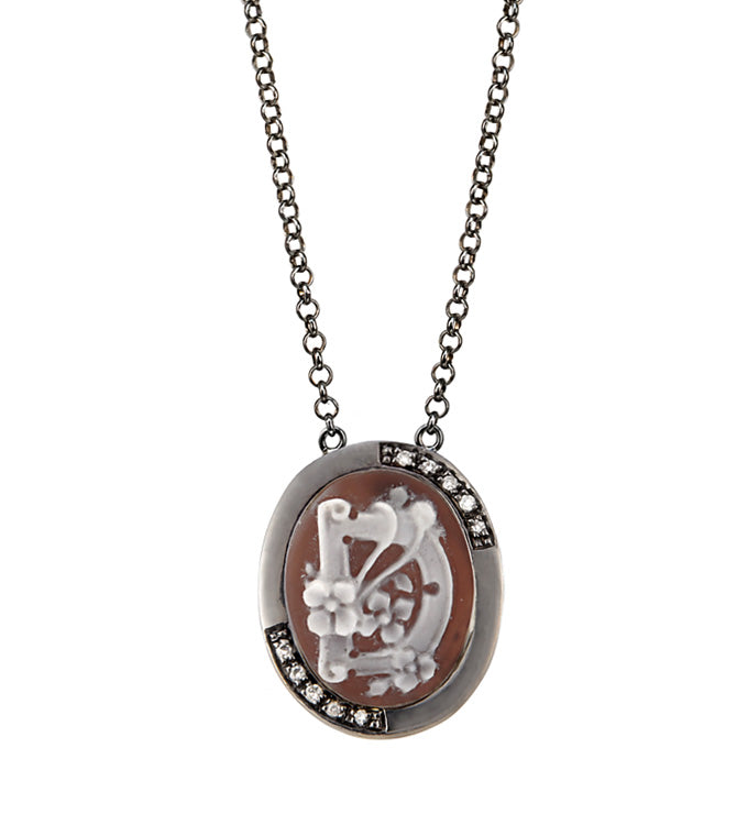INITIAL "D" — hand-carved cameo necklace by AMEDEO