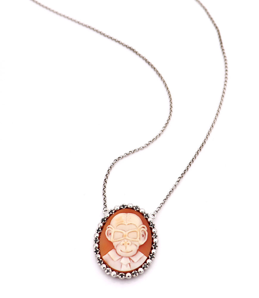 "MONKEY NERD" — hand-carved cameo necklace by AMEDEO