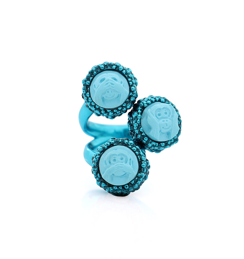 "WISE MONKEYS" — hand-carved cameo ring by AMEDEO