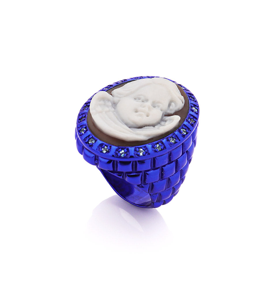 Baroque Cherub Sardonyx Shell Ring – Classic Hand-Carved Cameo Jewelry — hand-carved cameo ring by AMEDEO