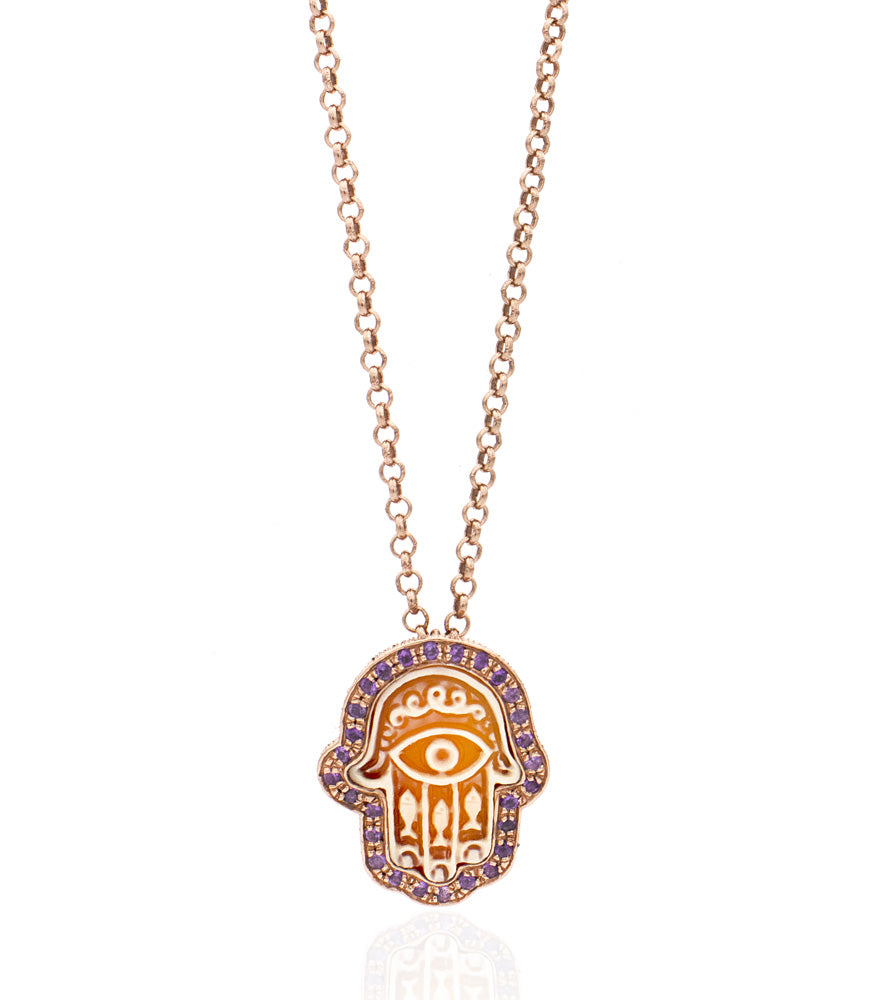 "HAMSA IN CAPRI" — hand-carved cameo necklace by AMEDEO