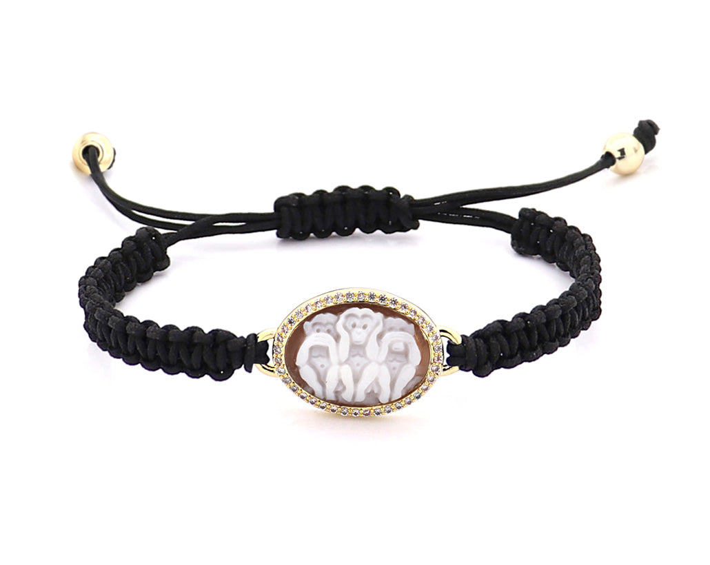 "WISE MONKEYS" — hand-carved cameo bracelet by AMEDEO