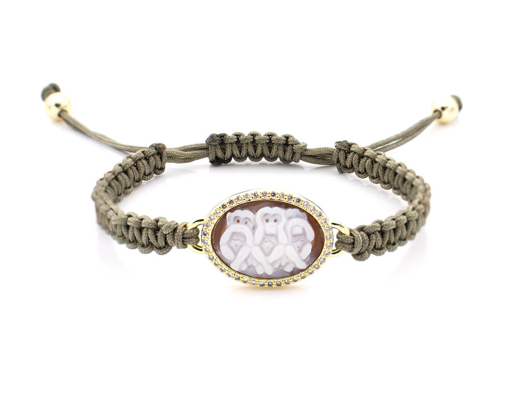 "WISE MONKEYS" — hand-carved cameo bracelet by AMEDEO