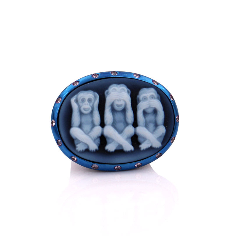 "WISE MONKEYS" SILVER & TITANIUM - PINK SAPPHIRES