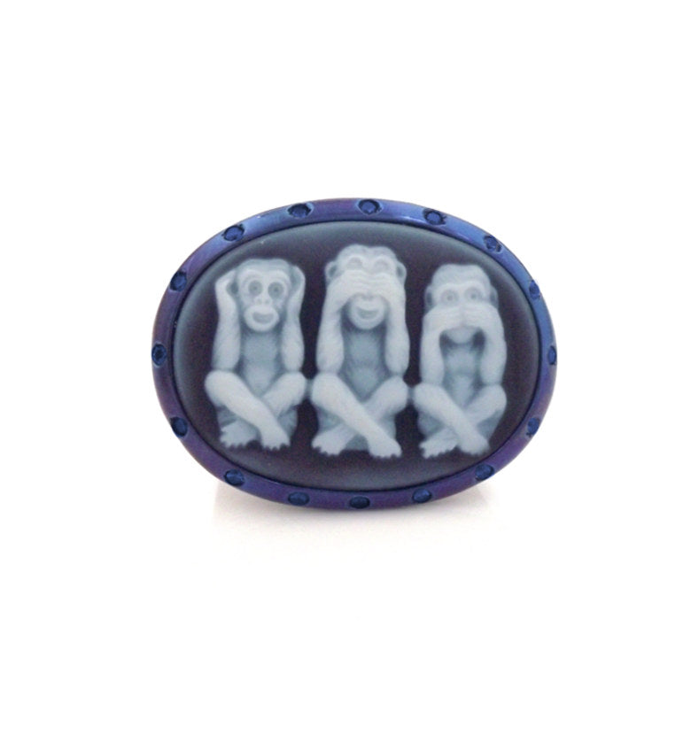 "WISE MONKEYS" SILVER & TITANIUM - BLUE SAPPHIRES