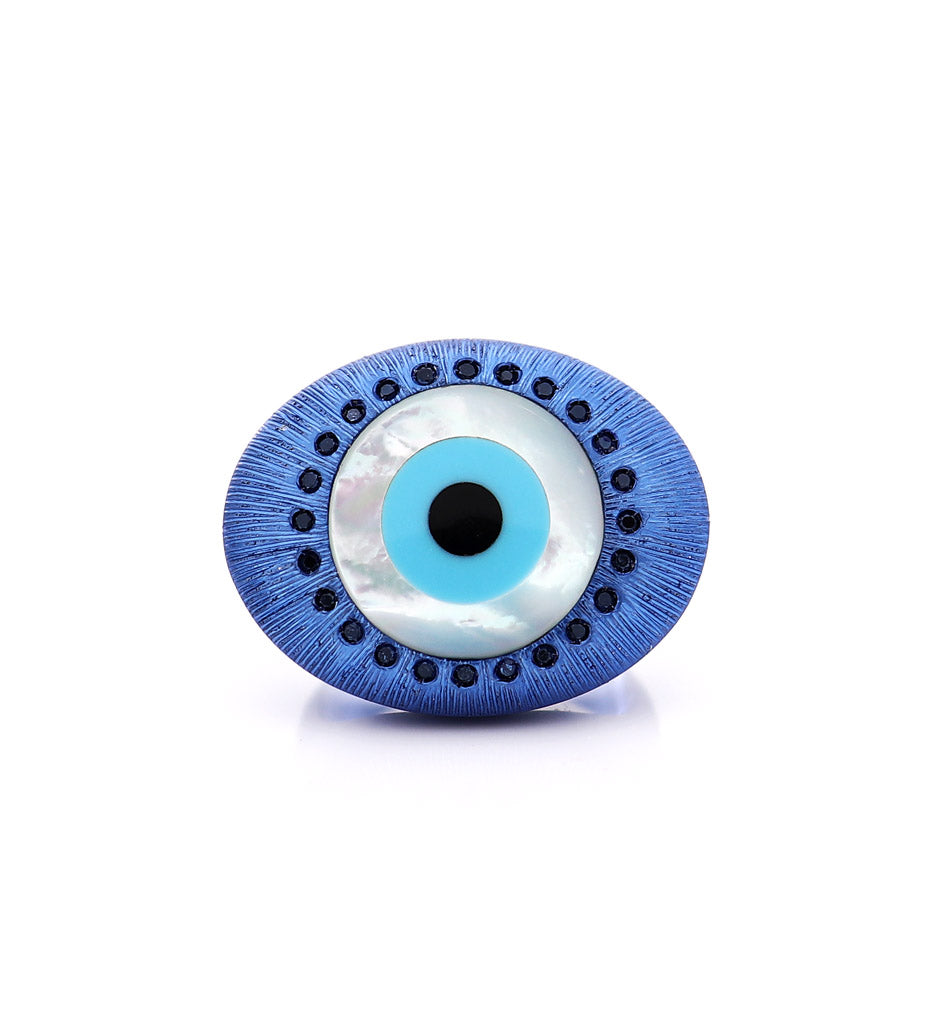 "EVIL EYE" - BLUE — hand-carved cameo ring by AMEDEO