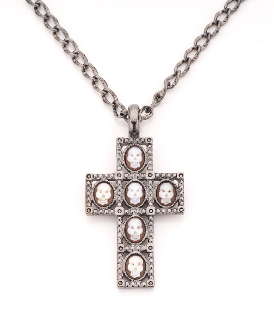 "SILVER CROSS" — hand-carved cameo necklace by AMEDEO