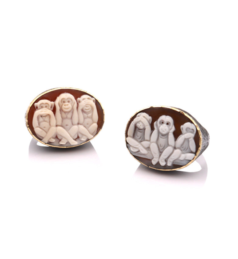 "WISE MONKEYS" — hand-carved cameo ring by AMEDEO
