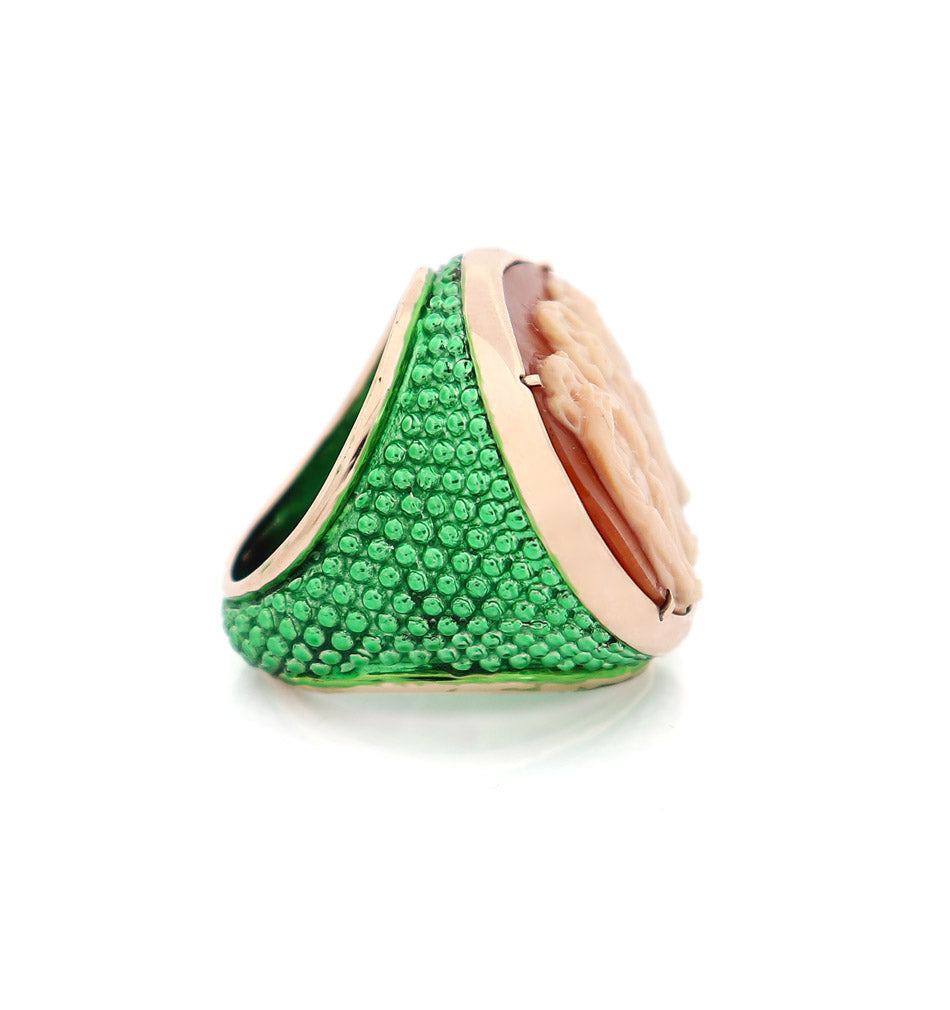 "WISE MONKEYS" - GREEN — hand-carved cameo ring by AMEDEO