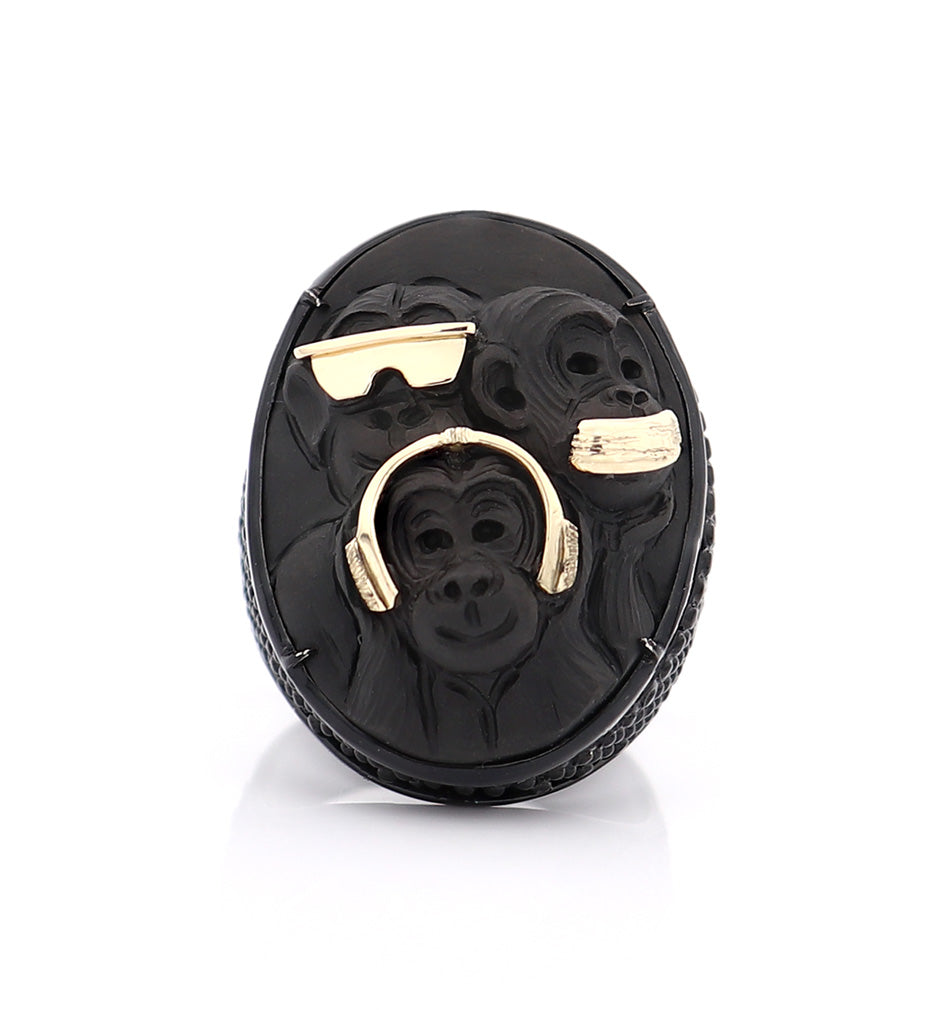 TIMELESS WISDOM: THE "WISE MONKEYS" DESIGNER RING — hand-carved cameo ring by AMEDEO
