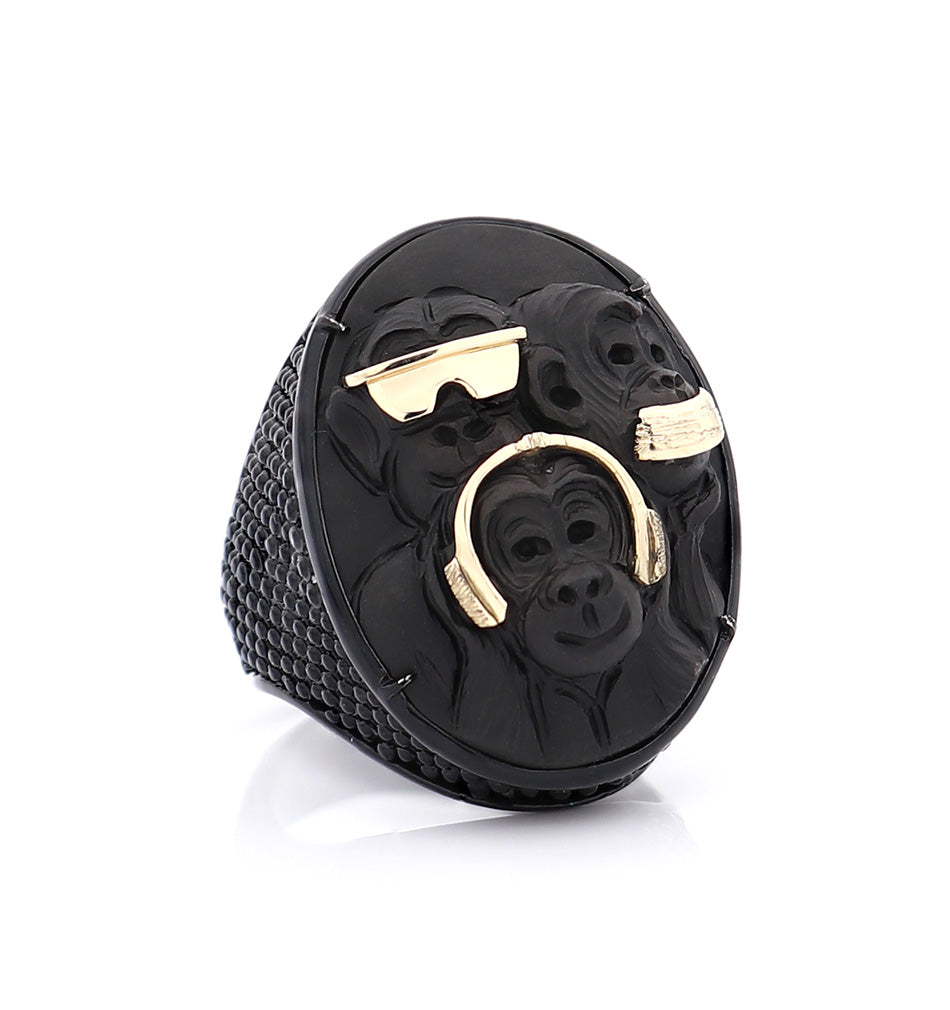 TIMELESS WISDOM: THE "WISE MONKEYS" DESIGNER RING — hand-carved cameo ring by AMEDEO