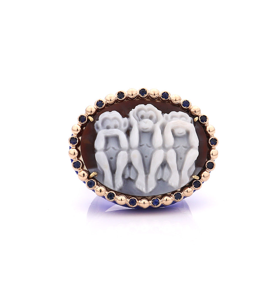 "WISE MONKEYS" - COBALT BLUE