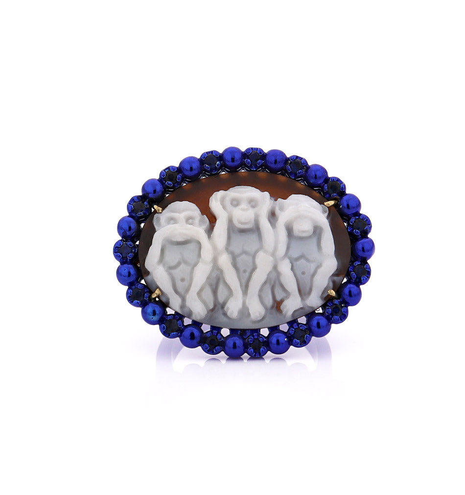 "WISE MONKEYS" - COBALT BLUE