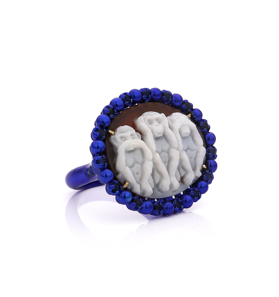 "WISE MONKEYS" - COBALT BLUE