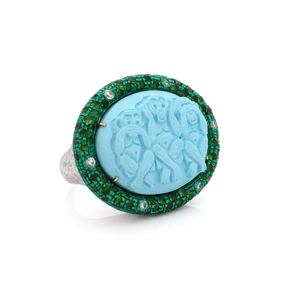 "PALM BEACH" - GREEN — hand-carved cameo ring by AMEDEO
