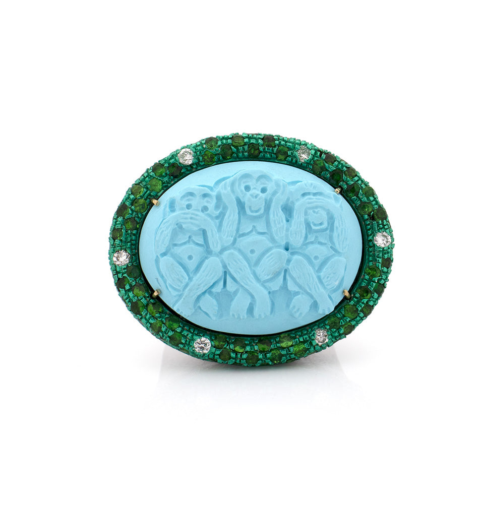 "PALM BEACH" - GREEN — hand-carved cameo ring by AMEDEO
