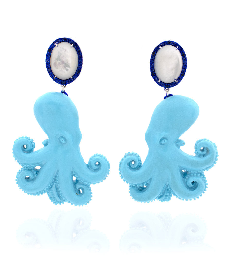 "OBSCURA" - COBALT BLUE — hand-carved cameo earrings by AMEDEO