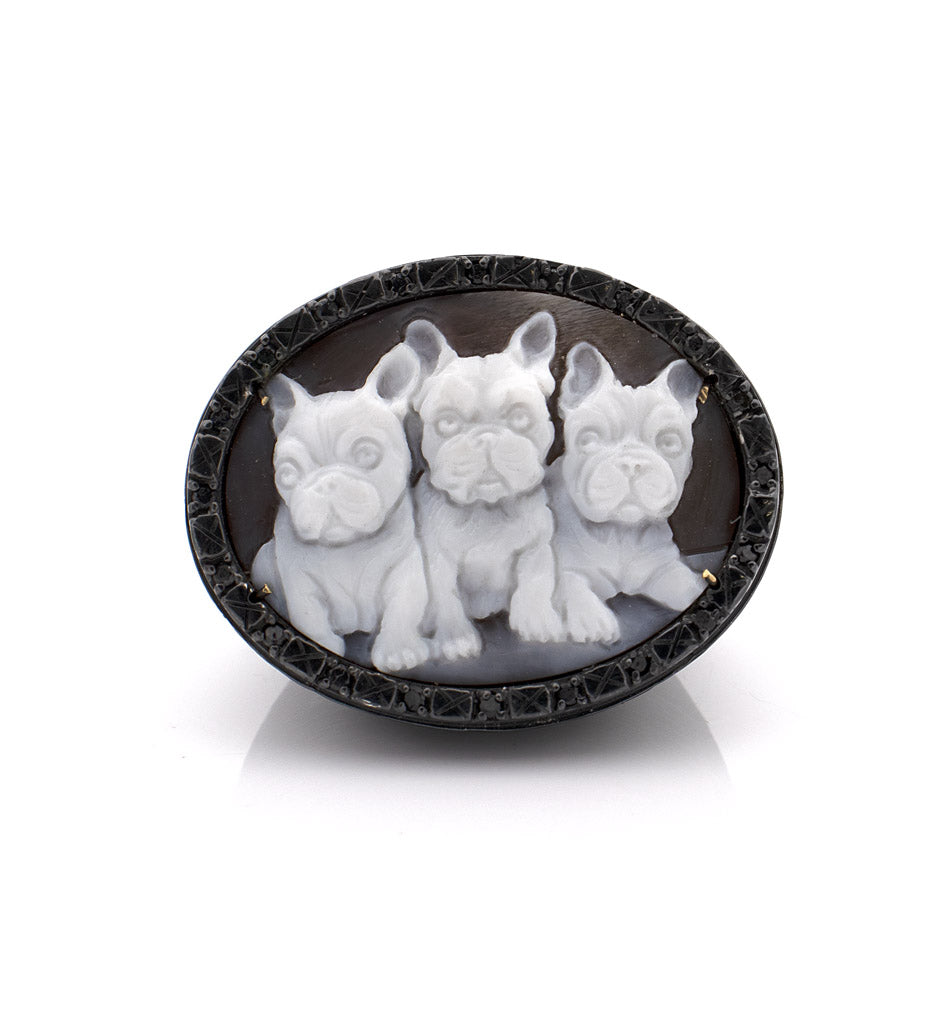 "BULLDOGS" — hand-carved cameo ring by AMEDEO